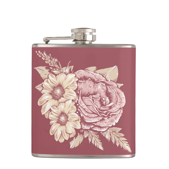 Flower Illustration custom name flask (Front)