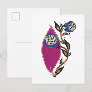 Flower illustration in stencil print style postcard