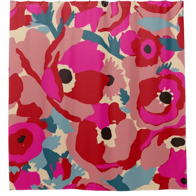 Flower illustration pattern. Floral botanical Moti Shower Curtain (Front)