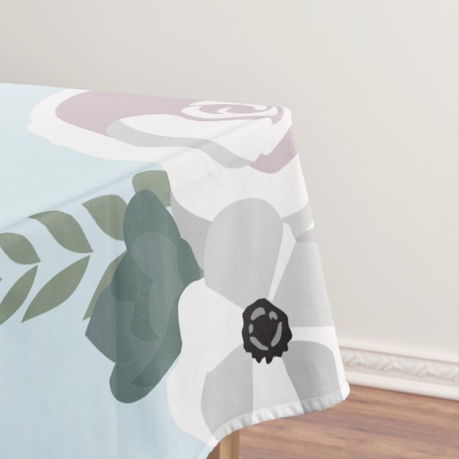 Flower illustration soft blue bridal shower tablecloth (In Situ)