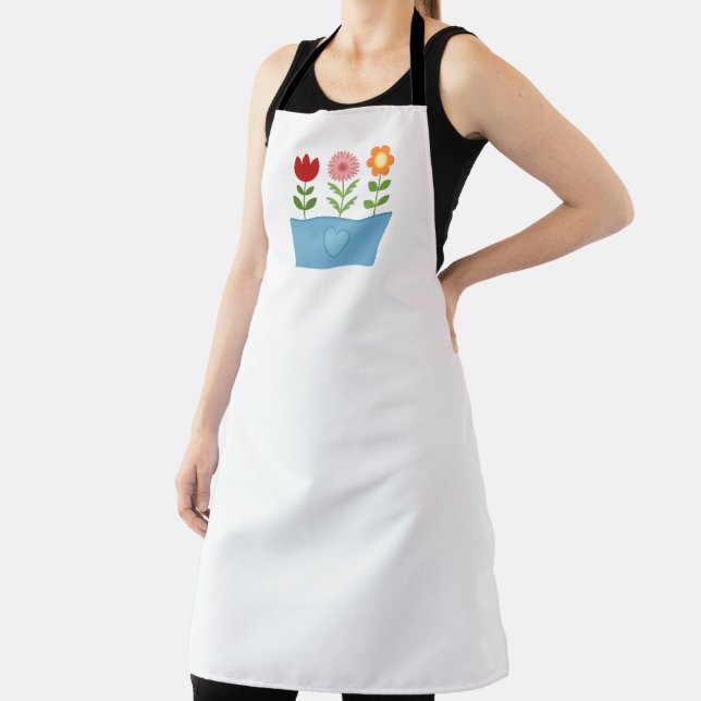 Flower Illustrations in a Blue Window Box Canvas P Apron (Insitu)