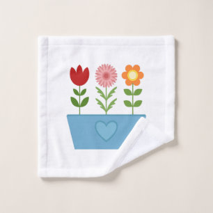 Flower Illustrations in a Blue Window Box Canvas P Bath Towel Set