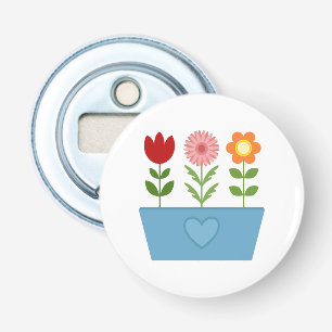 Flower Illustrations in a Blue Window Box Canvas P Bottle Opener