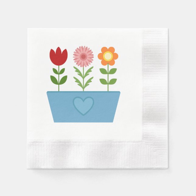 Flower Illustrations in a Blue Window Box Canvas P Napkin (Front)