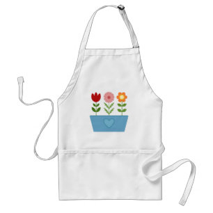 Flower Illustrations in a Blue Window Box Canvas P Standard Apron