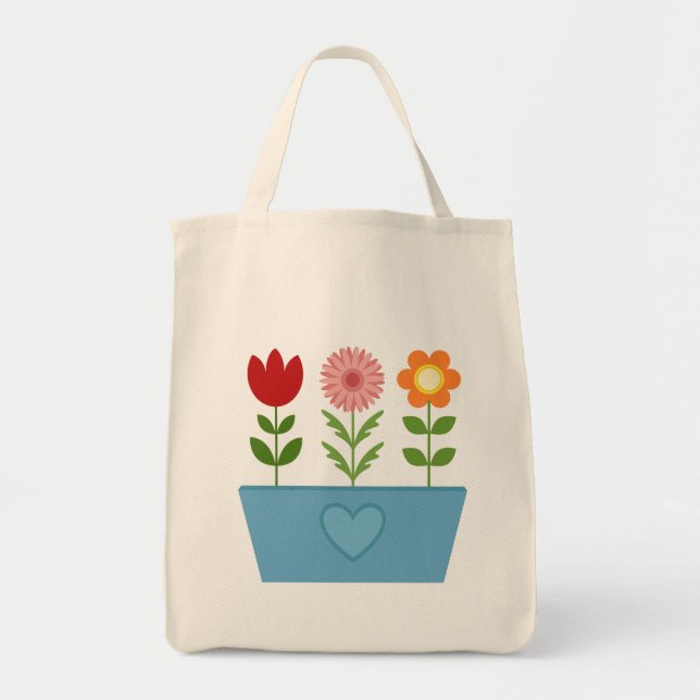 Flower Illustrations in a Blue Window Box Tote Bag (Front)