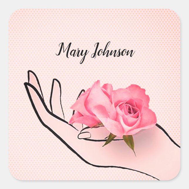 flower in hand on heart background square sticker (Front)
