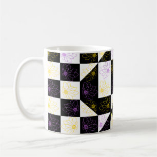 flower in Monochrome Aesthetic Chequered pattern Coffee Mug