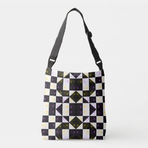 flower in Monochrome Aesthetic Chequered pattern Crossbody Bag