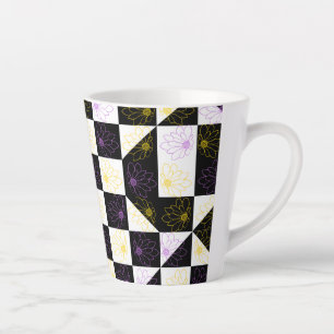 flower in Monochrome Aesthetic Chequered pattern Latte Mug