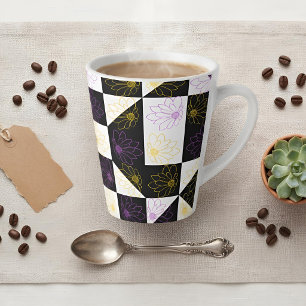 flower in Monochrome Aesthetic Chequered pattern Latte Mug