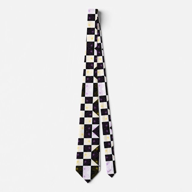 flower in Monochrome Aesthetic Chequered pattern Tie (Front)