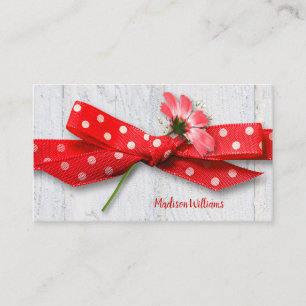 flower in polka dot ribbon business card