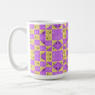 Flower in Purple gold Chequered geometric pattern Coffee Mug