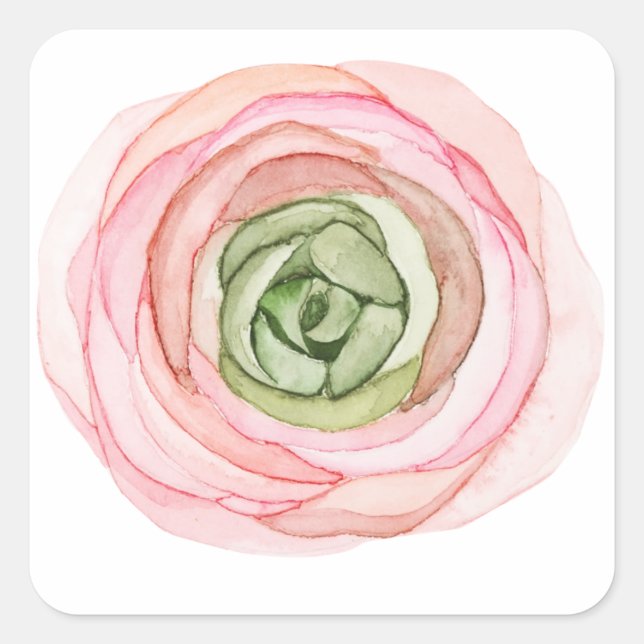 Flower in watercolor square sticker (Front)