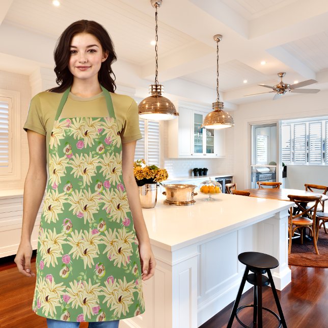 Flower-inspired pears green  apron (Creator Uploaded)