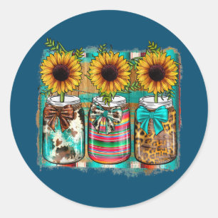 Flower Jar Sunflower Jar Western Cowhide Leopard Classic Round Sticker