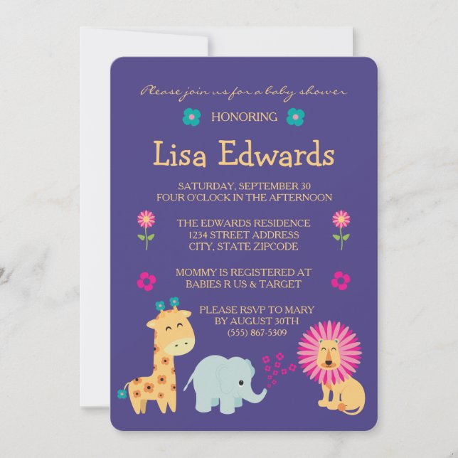 Flower Jungle Animals Invitation (Front)