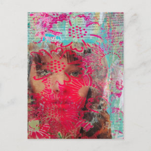 Flower Lady Abstract Mixed Media Collage Postcard