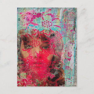 Flower Lady Mixed Media Collage Postcard