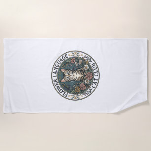 Flower Language Cat Cat Graphic Tee Art - Flower L Beach Towel