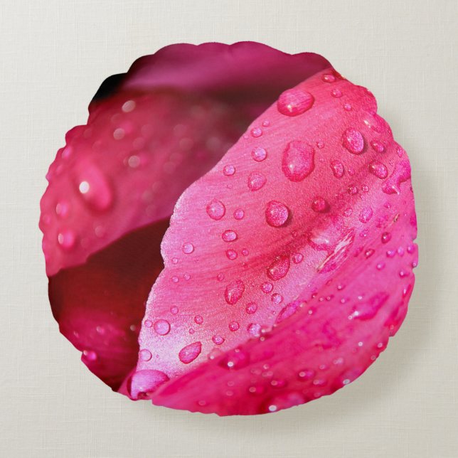 Flower leaf macro dew drops nature round cushion (Front)