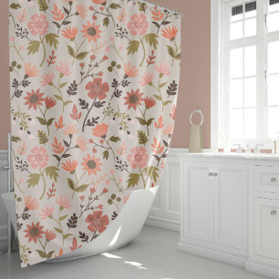 Flower Leaf Pink Floral Pattern Shower Curtain