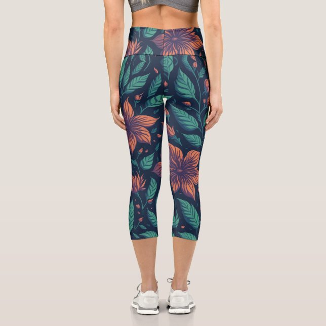 Flower Leaf Rainbow pattern Capri Leggings (Back)