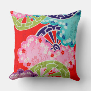 Flower, Leaf, Wheel Pattern, Japanese Design Cushion