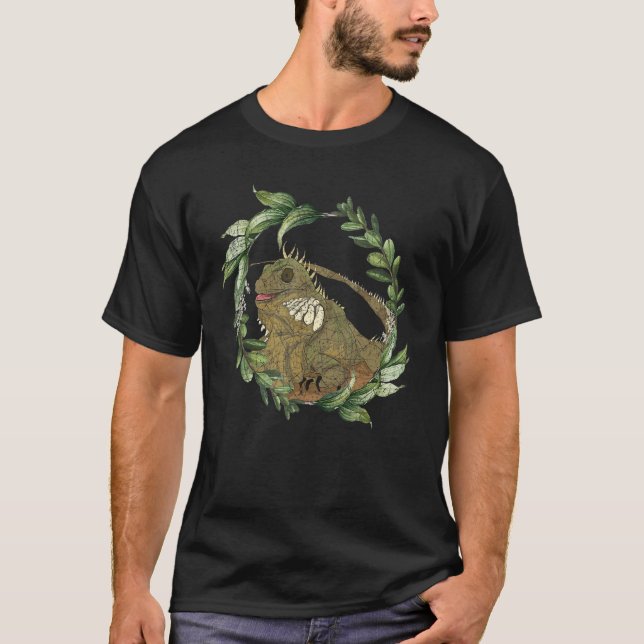 Flower Leaves Exotic Lizard Animal Reptile  Iguana T-Shirt (Front)