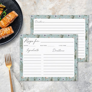 Flower Leaves Floral Botanical Pattern Recipe Card