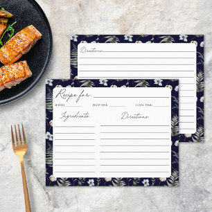 Flower Leaves Floral Botanical Pattern Recipe Card