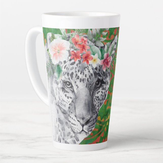 Flower Leopard Jungle Batik Latte Mug (Left Angle)