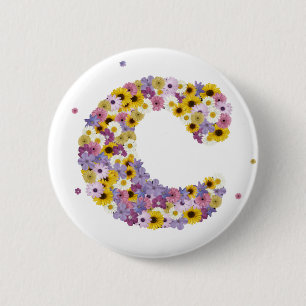 Flower letter C 6 Cm Round Badge