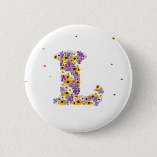 Flower letter L 6 Cm Round Badge (Front)