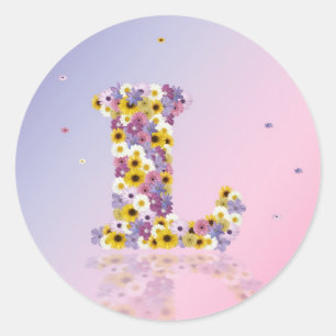 Flower letter l classic round sticker