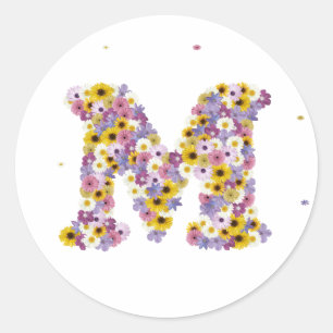 Flower letter M Classic Round Sticker