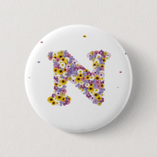 Flower letter N 6 Cm Round Badge