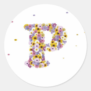 Flower letter P Classic Round Sticker