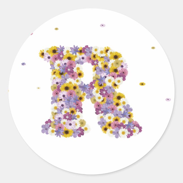 Flower letter R Classic Round Sticker (Front)