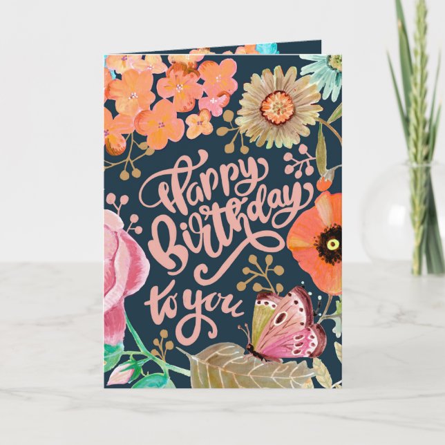 Flower & Lettering Birthday greeting card (Front)