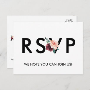 Flower Lettering Maroon Menu Choice RSVP Postcard