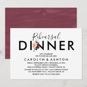 Flower Lettering   Maroon Rehearsal Dinner Invitation
