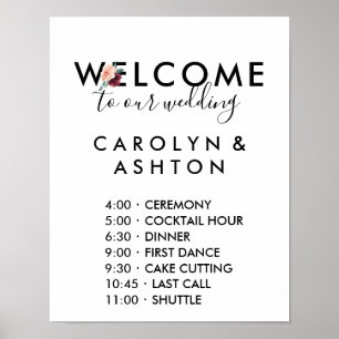 Flower Lettering   Maroon Wedding Order of Events Poster