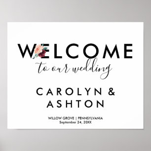 Flower Lettering Maroon Welcome Wedding Poster