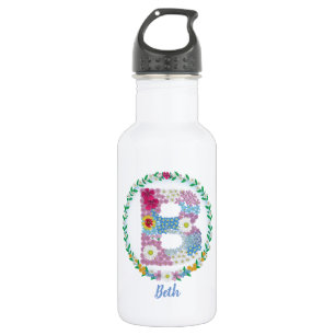 Flower Letters Initial "B" with Personalised name 532 Ml Water Bottle