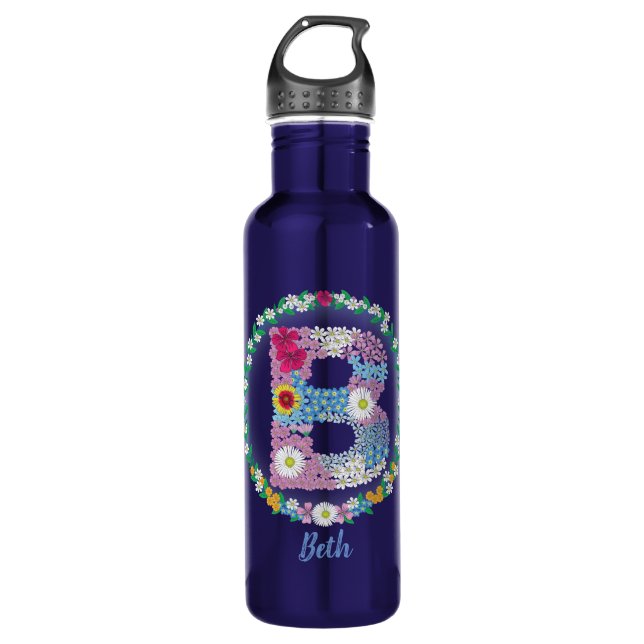Flower Letters Initial "B" with Personalised name 710 Ml Water Bottle (Front)