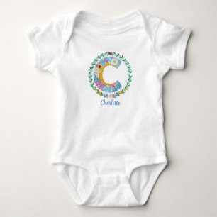 Flower Letters Initial "C" with Personalised name Baby Bodysuit