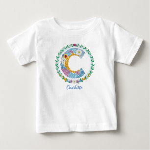 Flower Letters Initial "C" with Personalised name Baby T-Shirt