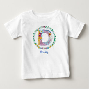 Flower Letters Initial "D" with Personalised name Baby T-Shirt